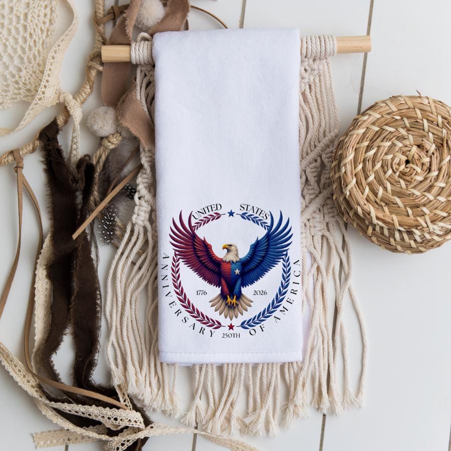 US 250th Anniversary Hand Towel: Patriotic Kitchen or Bath Decor