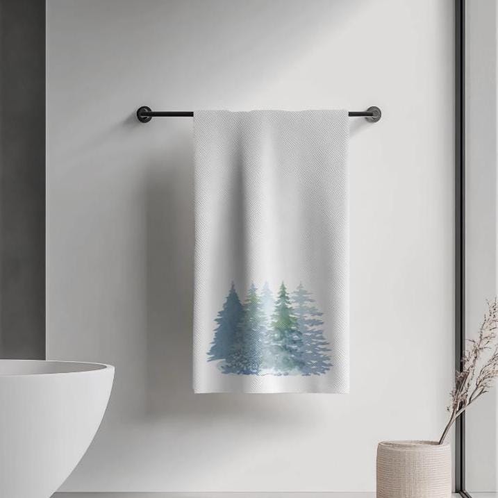 Winter Forest Bath Towel, Evergreen Bathroom Decor Gift