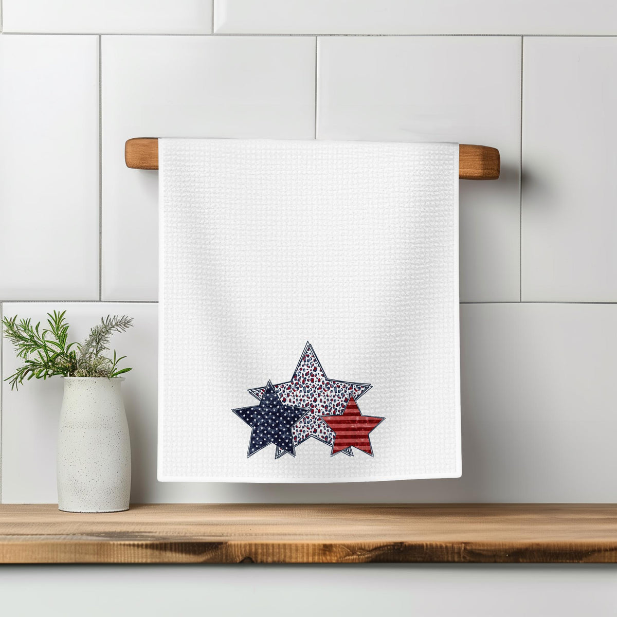 Patriotic Waffle Weave Dish Towel: Americana Kitchen Decor