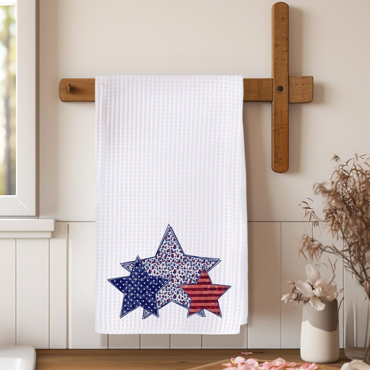 Patriotic Waffle Weave Dish Towel: Americana Kitchen Decor