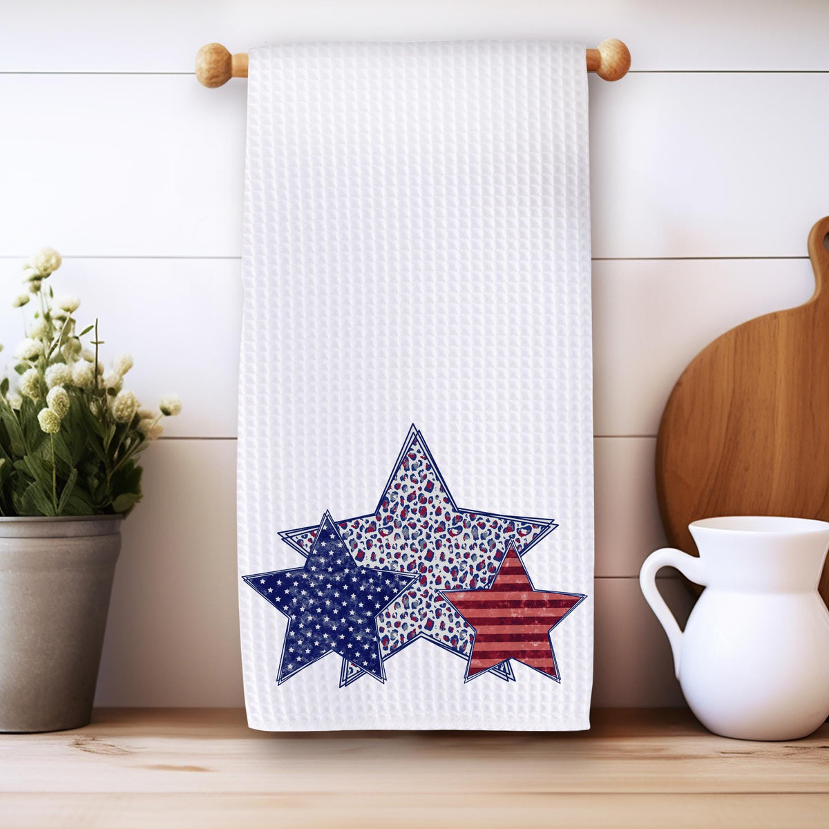 Patriotic Waffle Weave Dish Towel: Americana Kitchen Decor
