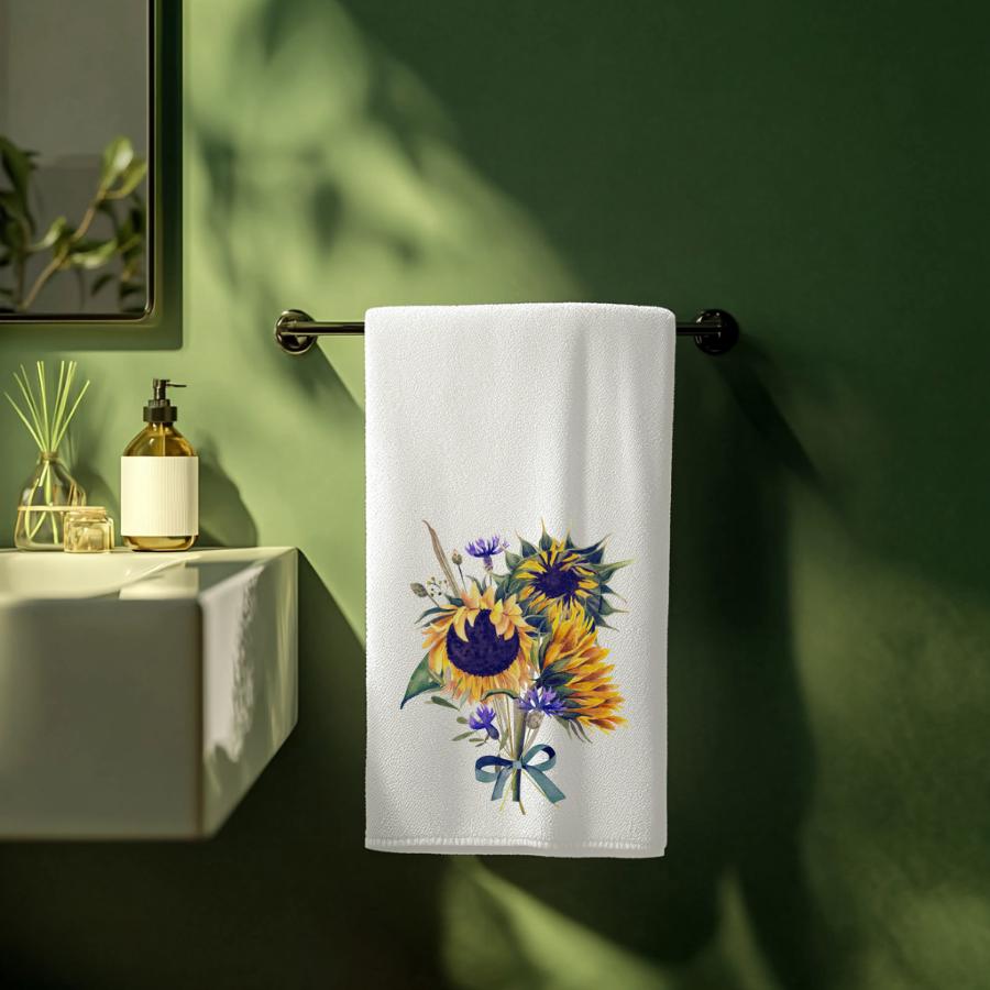Sunflower Bath Towel, Rustic Floral Bathroom Decor, Cottage Botanical Accent