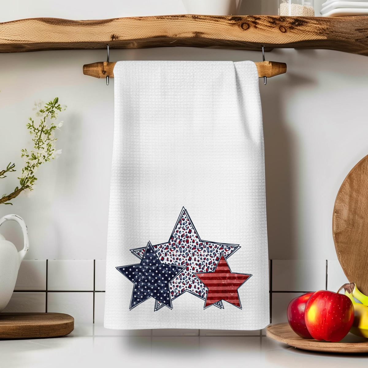 Patriotic Waffle Weave Dish Towel: Americana Kitchen Decor
