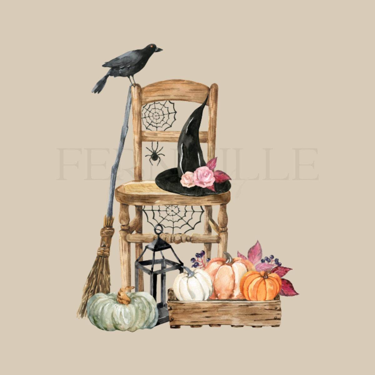 Cottagecore Kitchen Hand Towel, Waffle Weave Halloween and Fall Home Accent