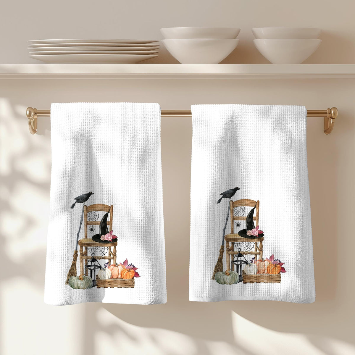 Cottagecore Kitchen Hand Towel, Waffle Weave Halloween and Fall Home Accent