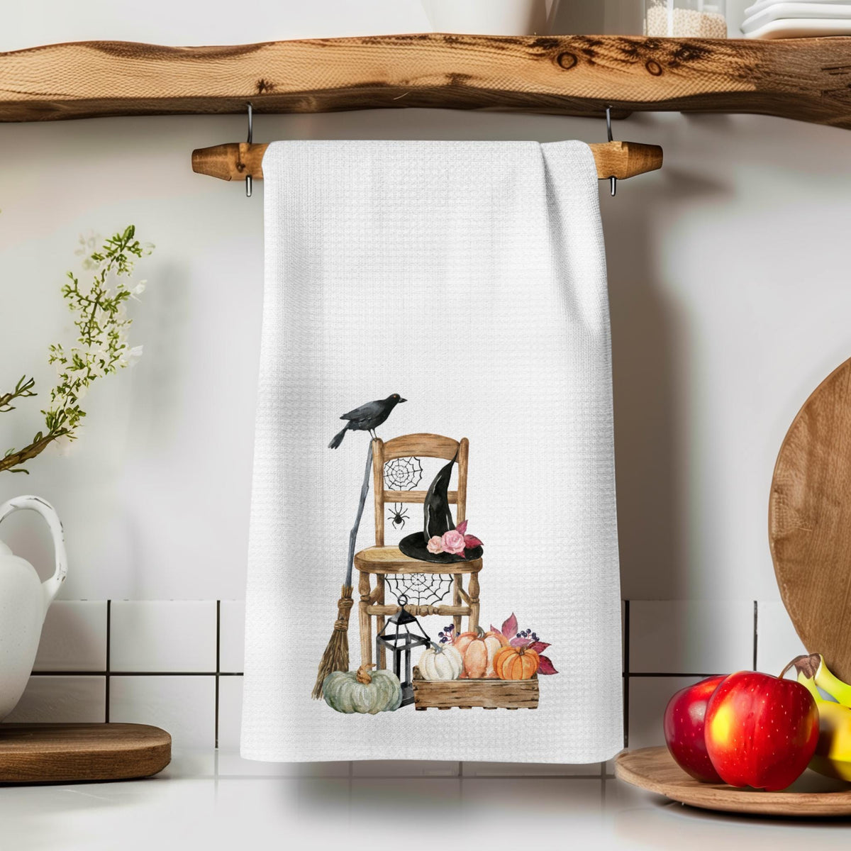 Cottagecore Kitchen Hand Towel, Waffle Weave Halloween and Fall Home Accent