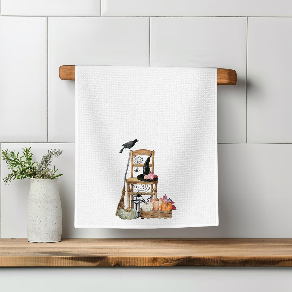 Cottagecore Kitchen Hand Towel, Waffle Weave Halloween and Fall Home Accent