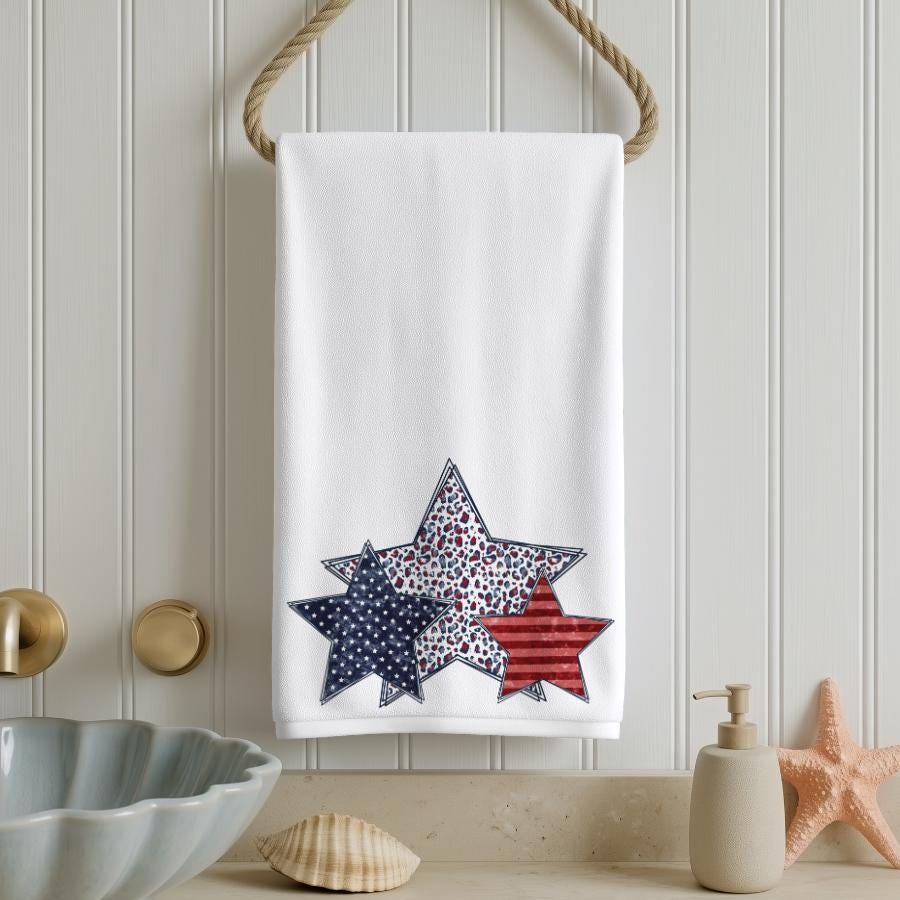 Patriotic Star Hand Towel: 4th of July Kitchen Decor