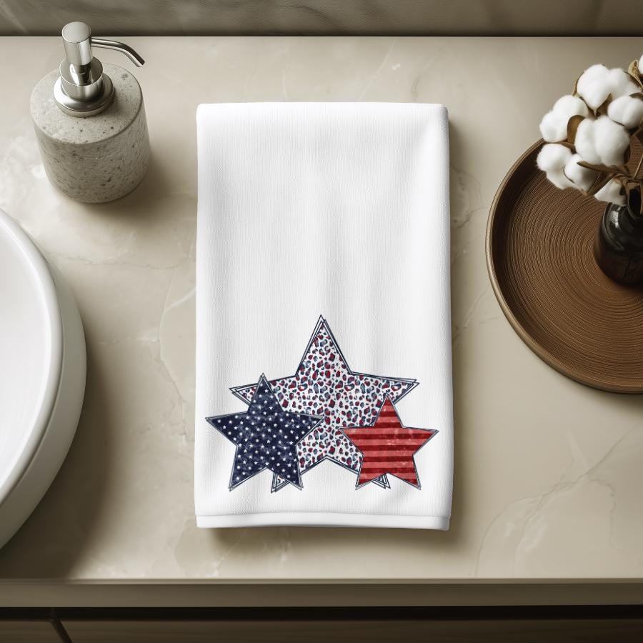 Patriotic Star Hand Towel: 4th of July Kitchen Decor