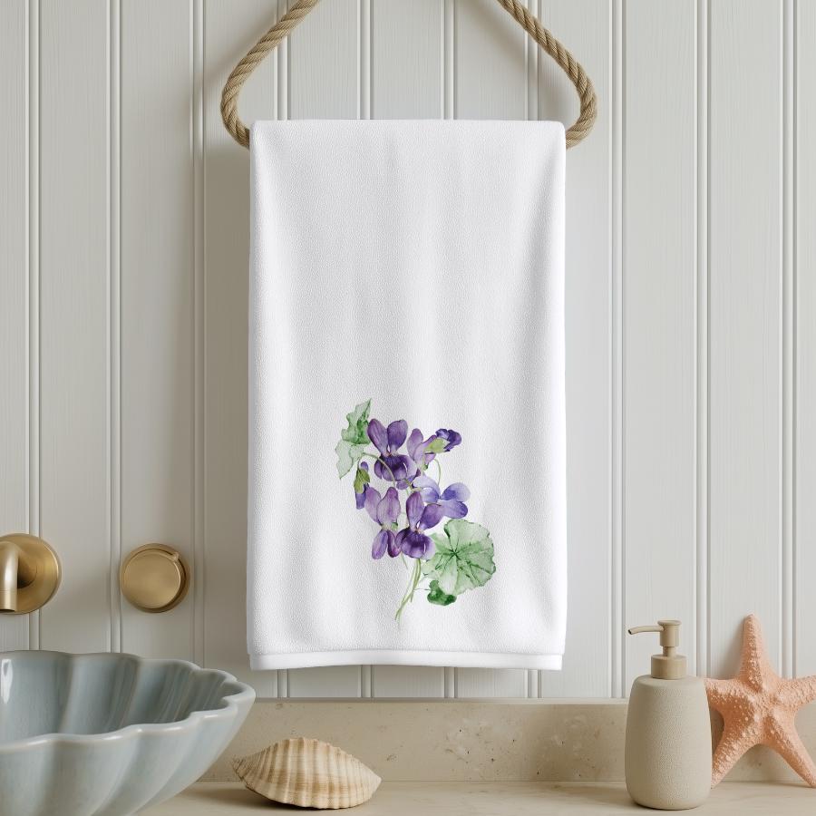 Purple Violet Hand Towel, Floral Bathroom Decor, Botanical Guest Bath Accent