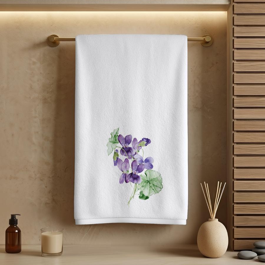 Purple Violet Hand Towel, Floral Bathroom Decor, Botanical Guest Bath Accent