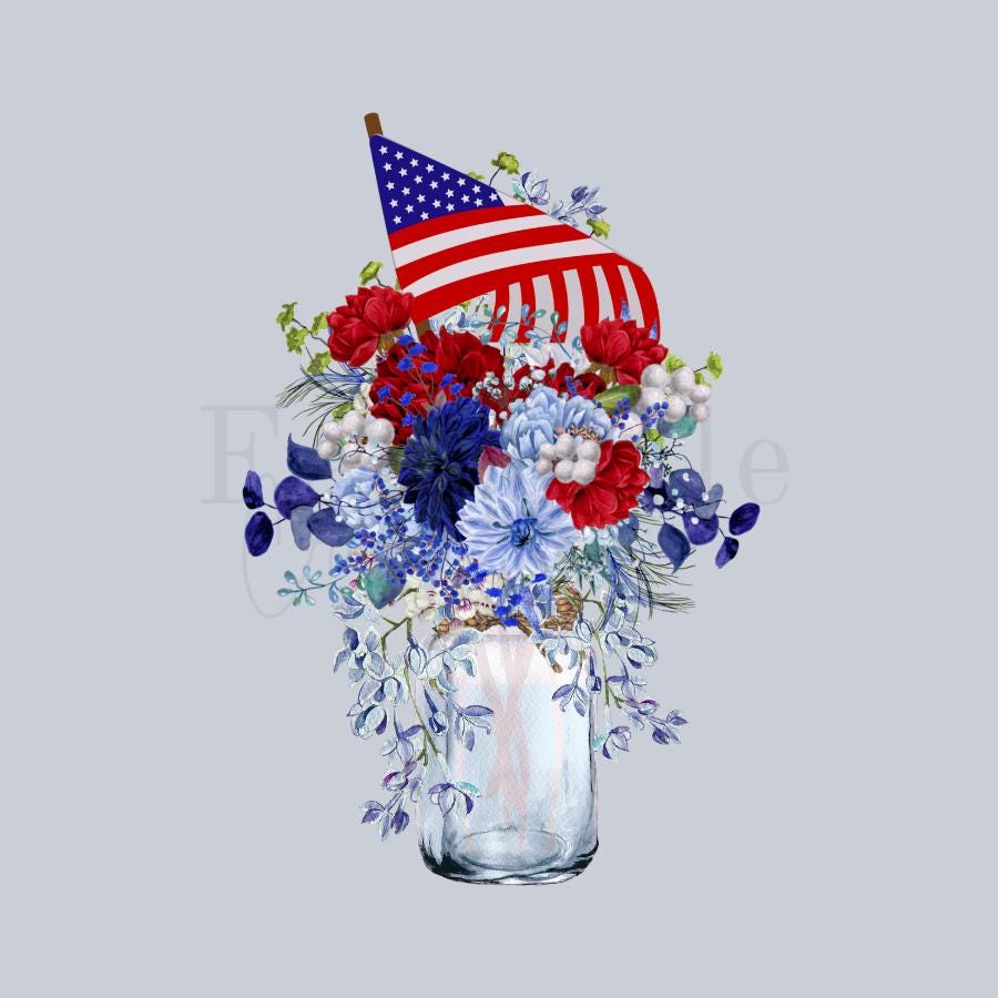 Patriotic Floral Hand Towel, Americana Bathroom Decor, Red White Blue Guest Bath Accent