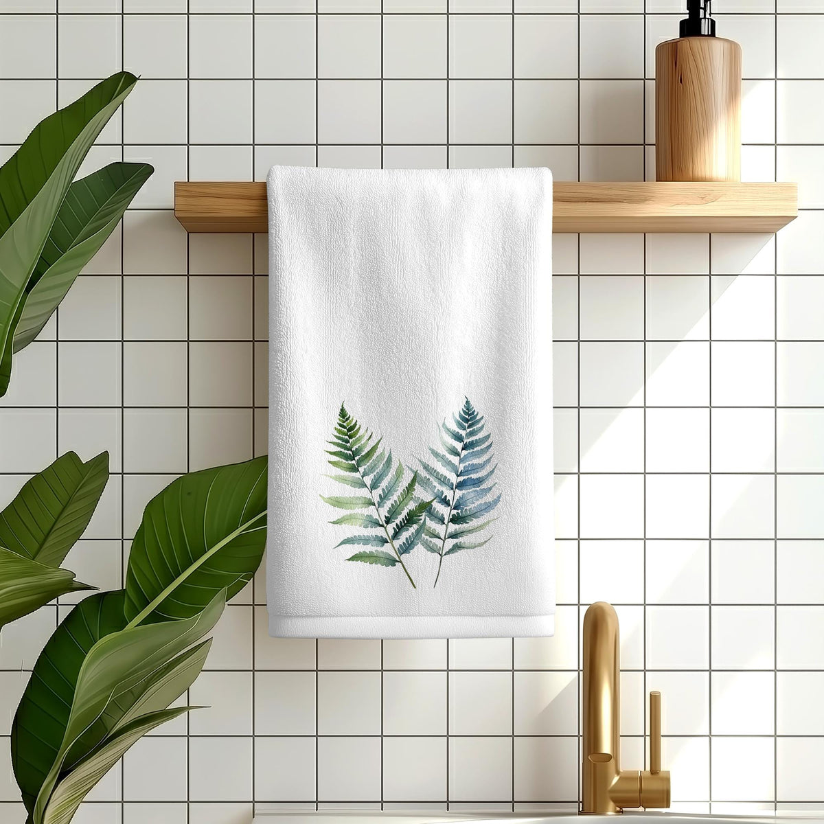 Fern Fingertip Towel, Botanical Guest Bath Decor, Greenery Bathroom Gift