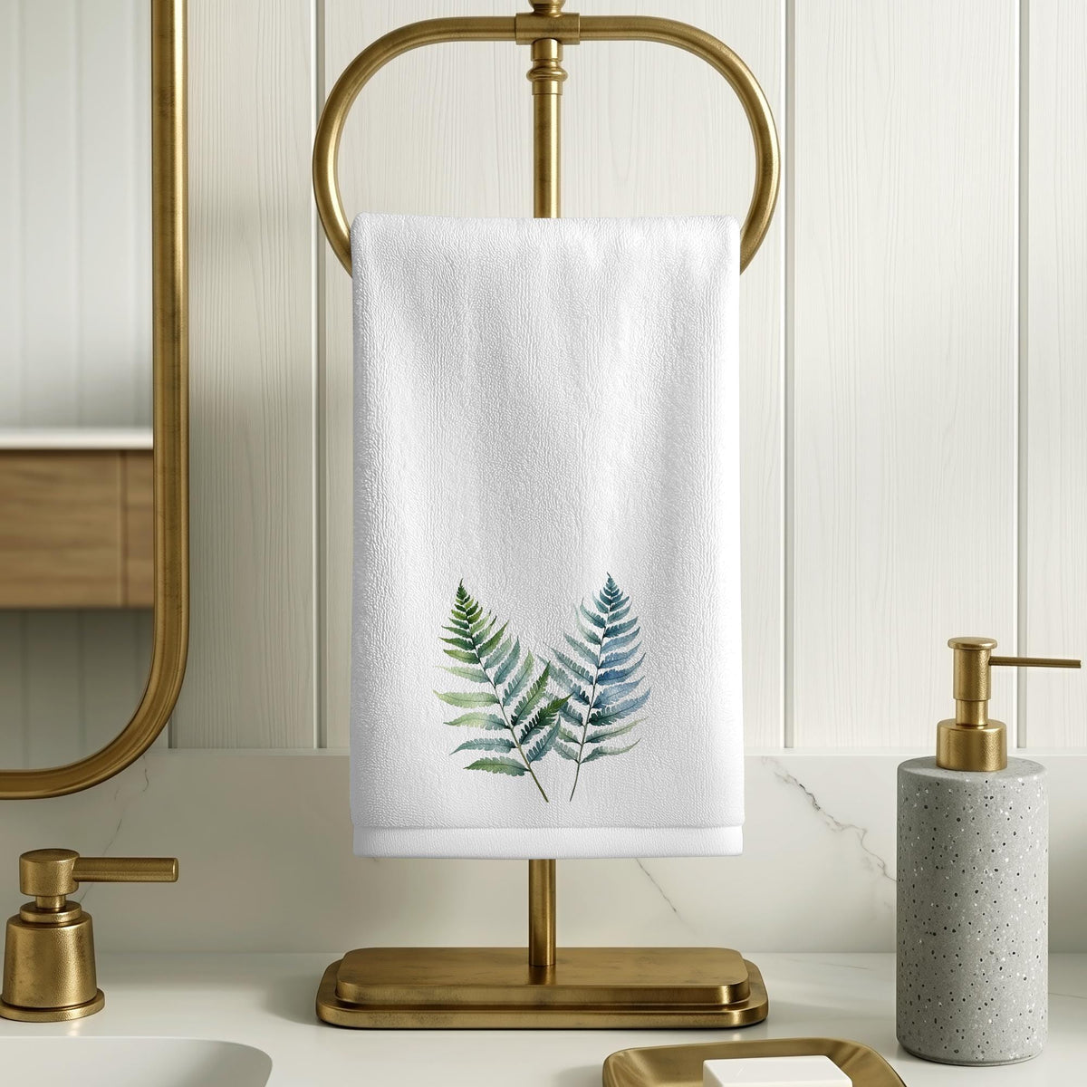 Fern Fingertip Towel, Botanical Guest Bath Decor, Greenery Bathroom Gift