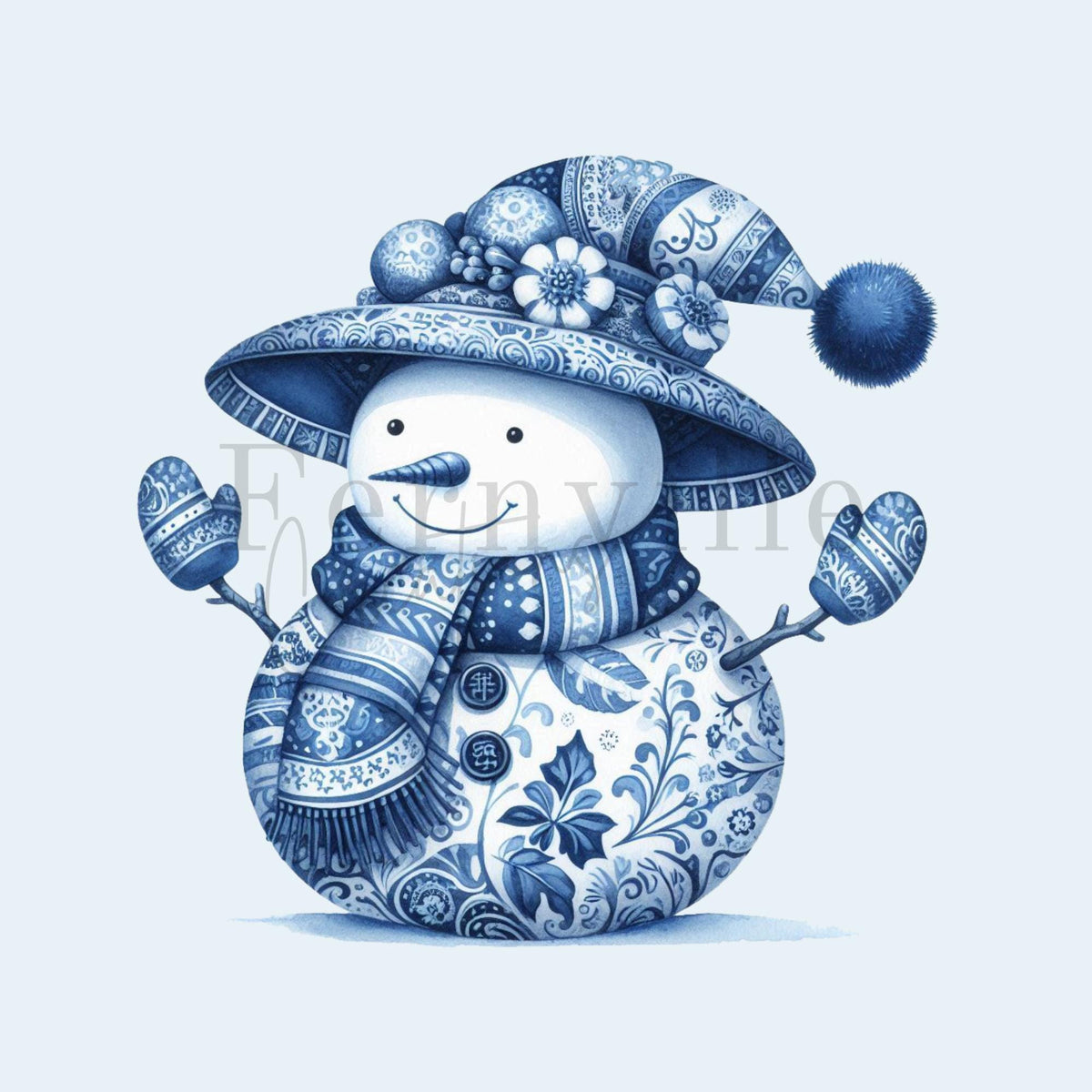 Blue Snowman Fingertip Towel, Winter Bathroom Decor Gift