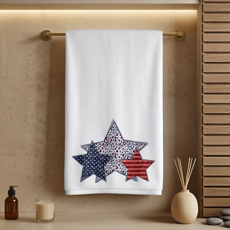 Patriotic Star Hand Towel: 4th of July Kitchen Decor