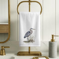 Heron Fingertip Towel, Coastal Guest Bath Decor, Marsh Bird Powder Room Gift