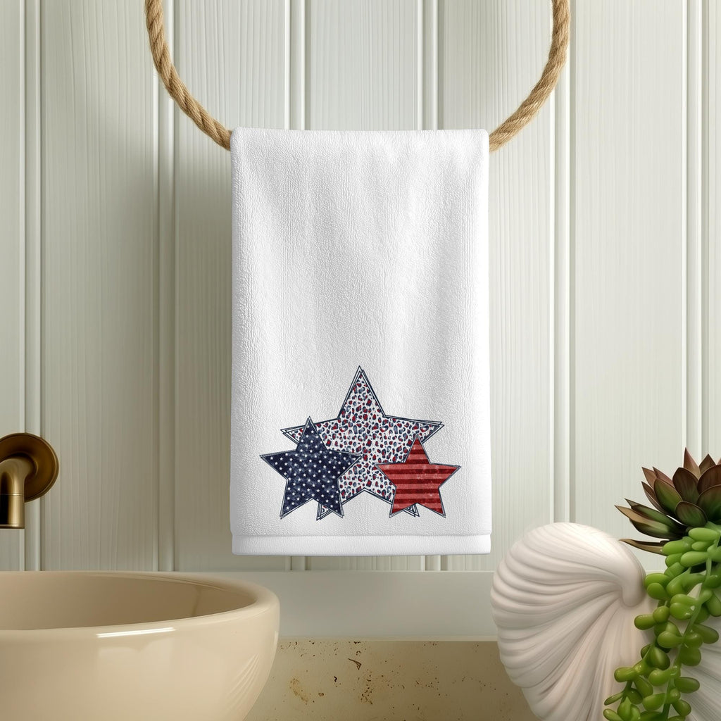 Patriotic Star Fingertip Towel, Americana Guest Bath Decor, Red White Blue Powder Room Accent