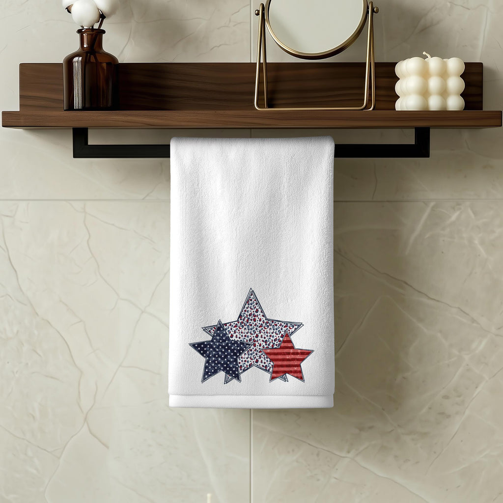 Patriotic Star Fingertip Towel, Americana Guest Bath Decor, Red White Blue Powder Room Accent