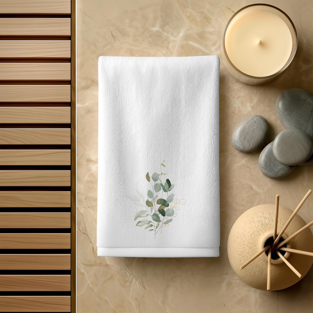 Eucalyptus Fingertip Towel, Elegant Botanical Bathroom Decor, Soft Neutral Spa Style Accent