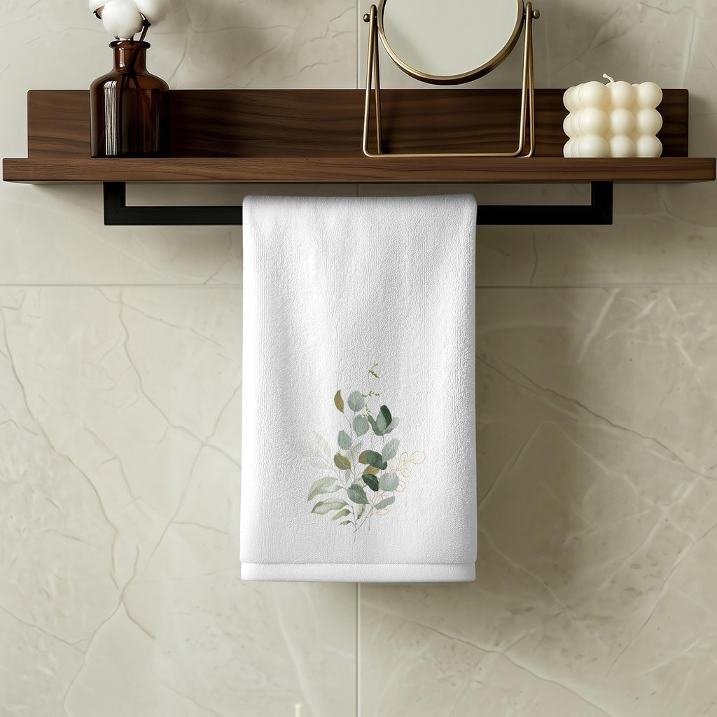 Eucalyptus Fingertip Towel, Elegant Botanical Bathroom Decor, Soft Neutral Spa Style Accent