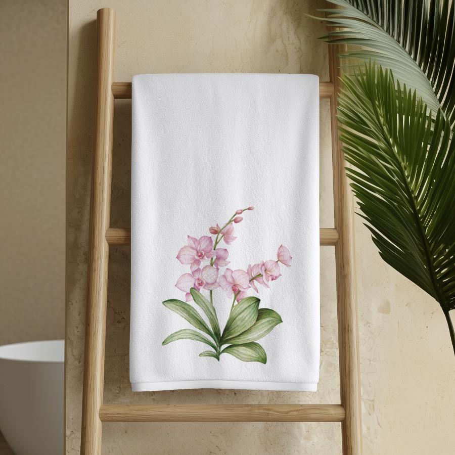 Pink Orchid Hand Towel, Tropical Floral Bathroom Decor, Botanical Guest Bath Accent