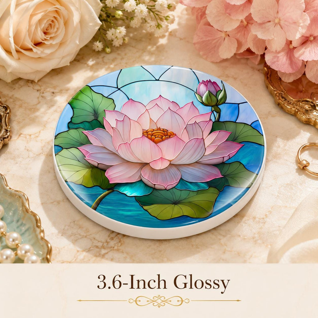 Lotus Lily Ceramic Coaster, Round Botanical Drink Mat, Spa Garden Decor