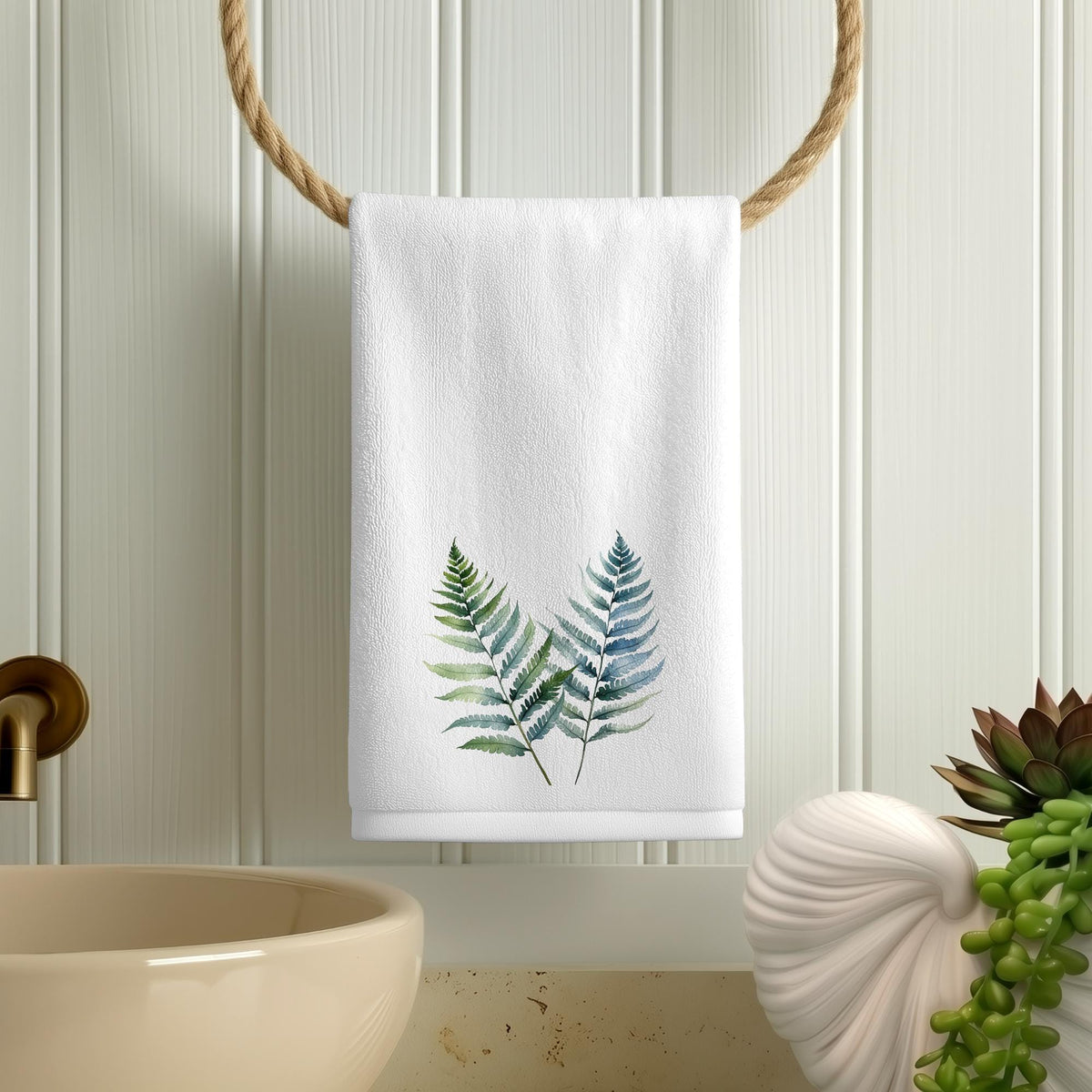 Fern Fingertip Towel, Botanical Guest Bath Decor, Greenery Bathroom Gift