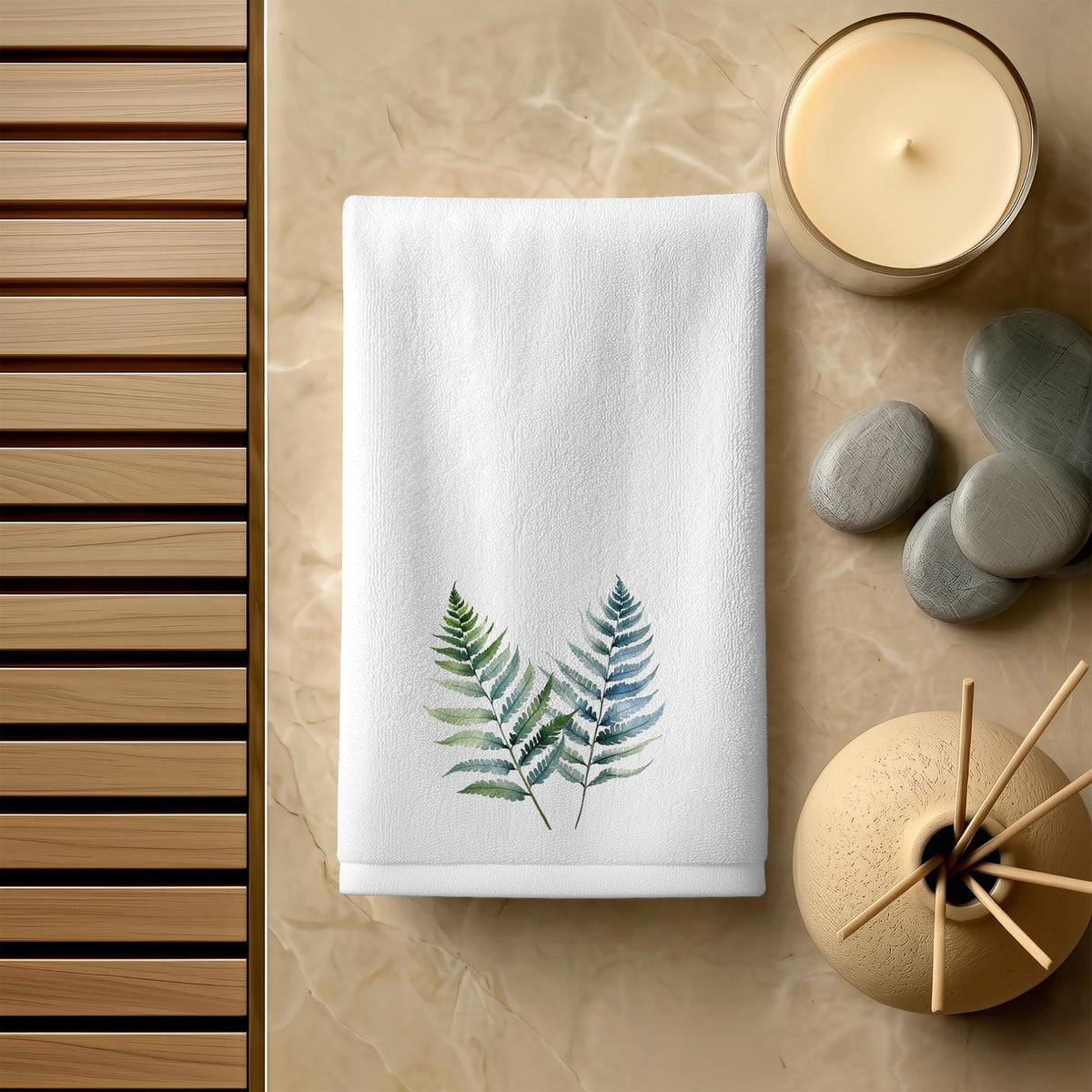 Fern Fingertip Towel, Botanical Guest Bath Decor, Greenery Bathroom Gift