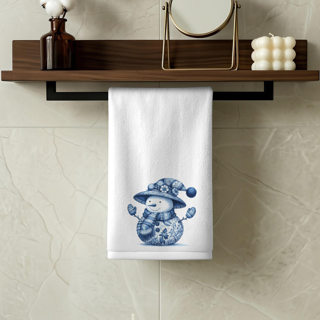 Blue Snowman Fingertip Towel, Winter Bathroom Decor Gift
