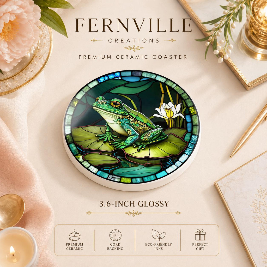 Frog Ceramic Coaster, Lily Pad Drink Mat, Garden Pond Decor
