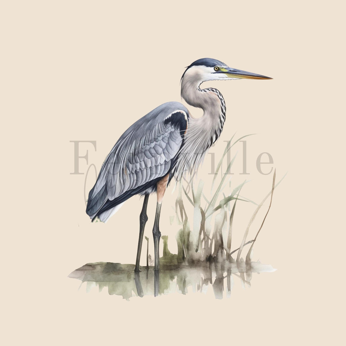 Heron Fingertip Towel, Coastal Guest Bath Decor, Marsh Bird Powder Room Gift