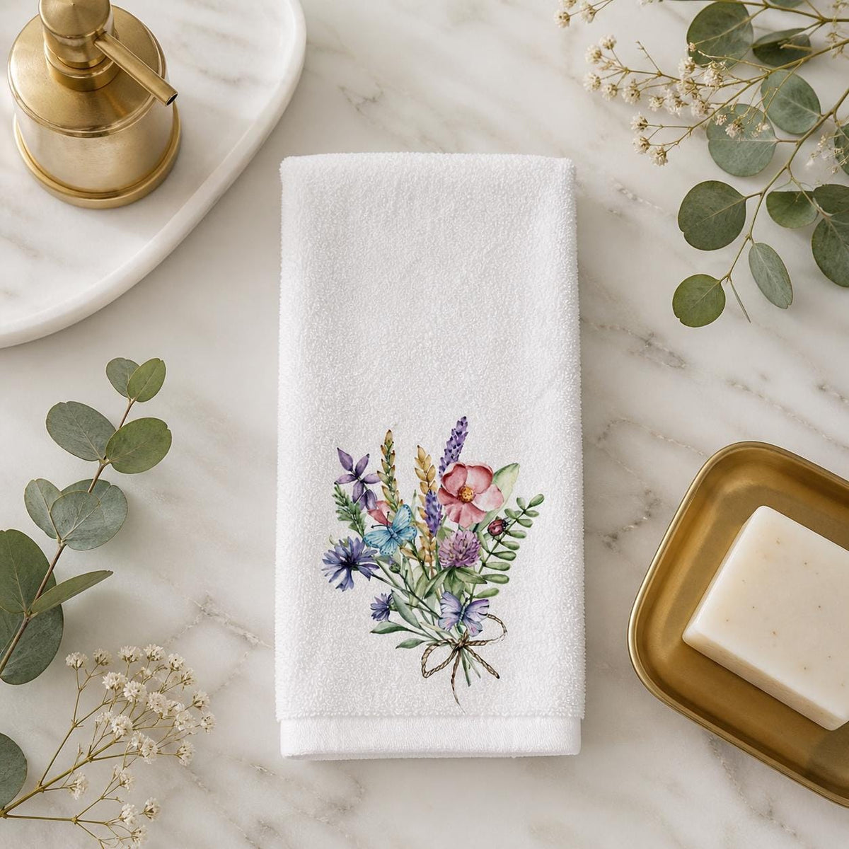 Wildflower Fingertip Towel, Floral Guest Bath Decor, Botanical Powder Room Linen