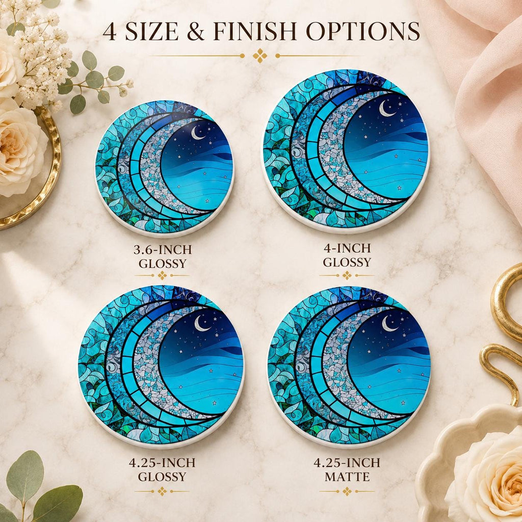 Moon Ceramic Coaster, Smooth Surface Celestial Drink Mat, Blue Night Sky Decor