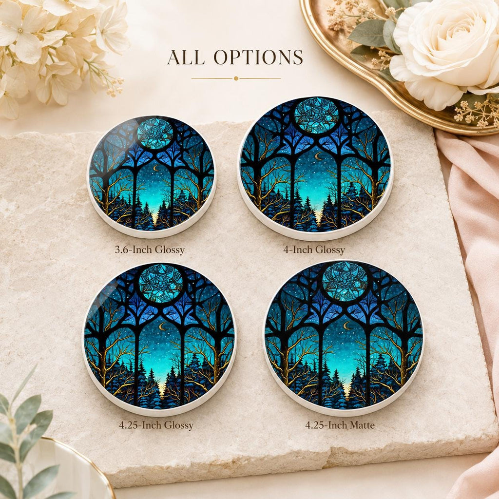 Moonlit Forest Ceramic Coaster, Smooth Surface Celestial Night Sky Decor