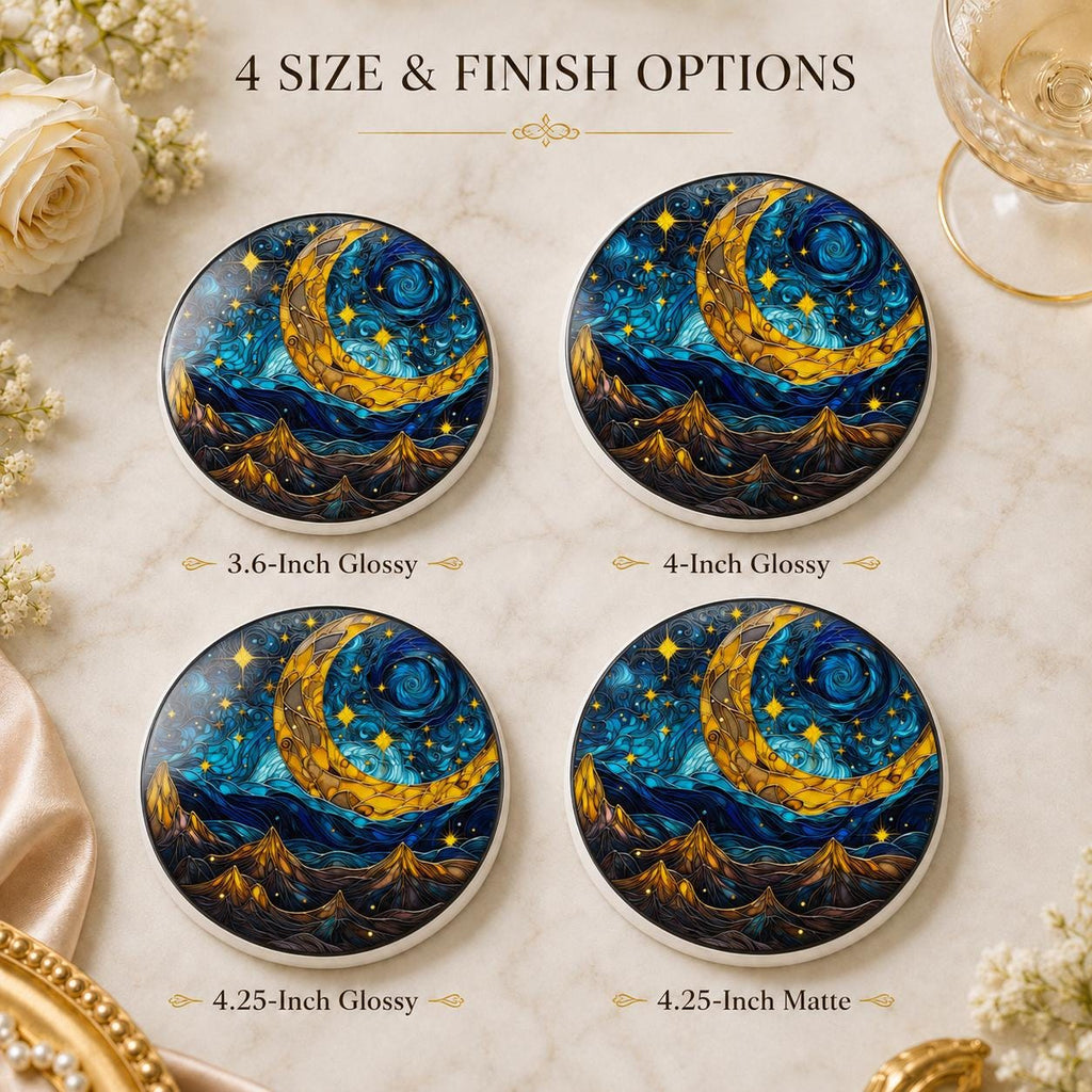 Crescent Moon Ceramic Coaster, Celestial Mountain Decor, Blue Night Sky Gift