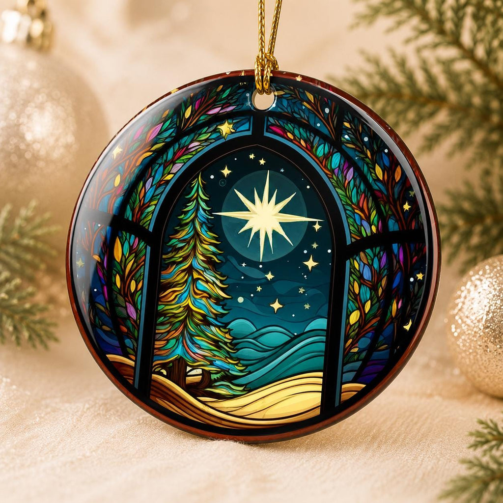Starry Winter Ceramic Ornament, Leaded Glass Inspired Holiday Keepsake