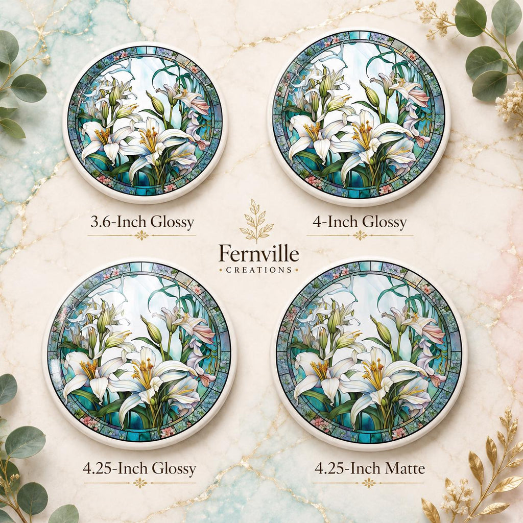 White Lily Ceramic Coaster, Round Floral Drink Mat, Botanical Garden Decor