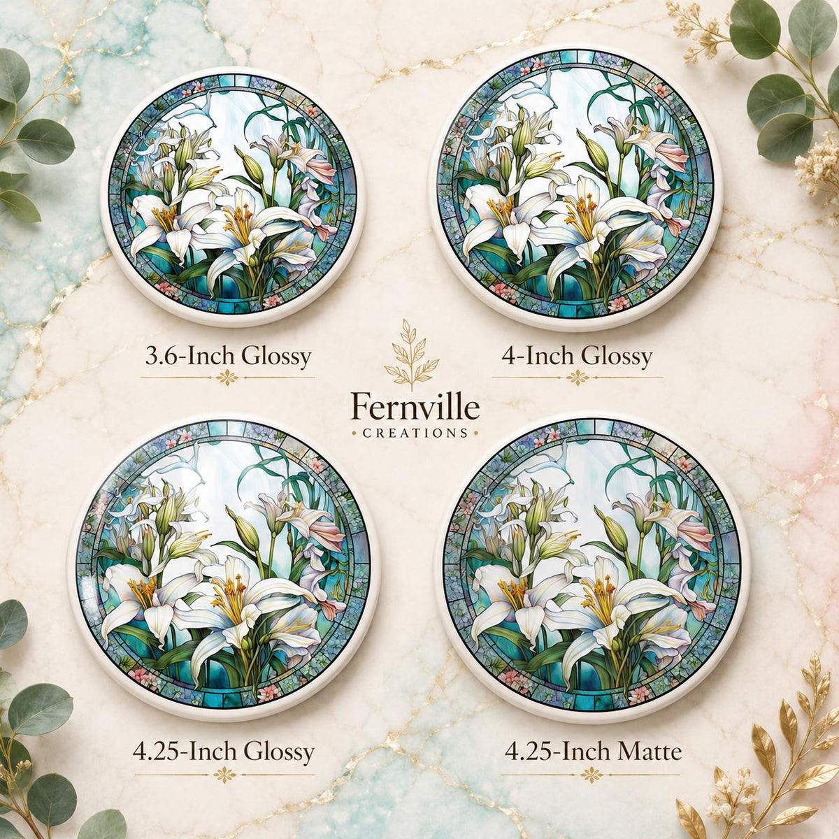 White Lily Ceramic Coaster, Round Floral Drink Mat, Botanical Garden Decor