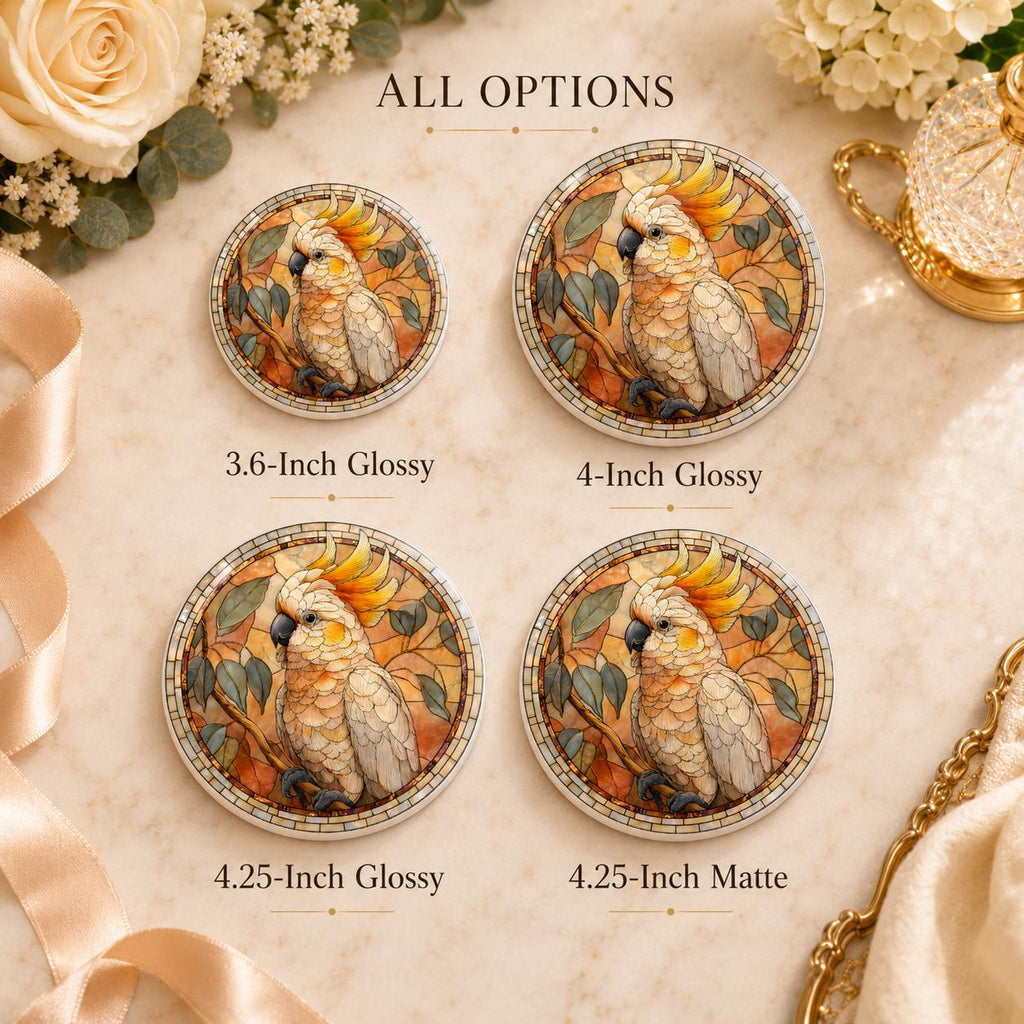 Cockatoo Ceramic Coaster, Bird Lover Gift, Leaded-Glass-Inspired Parrot Drink Mat