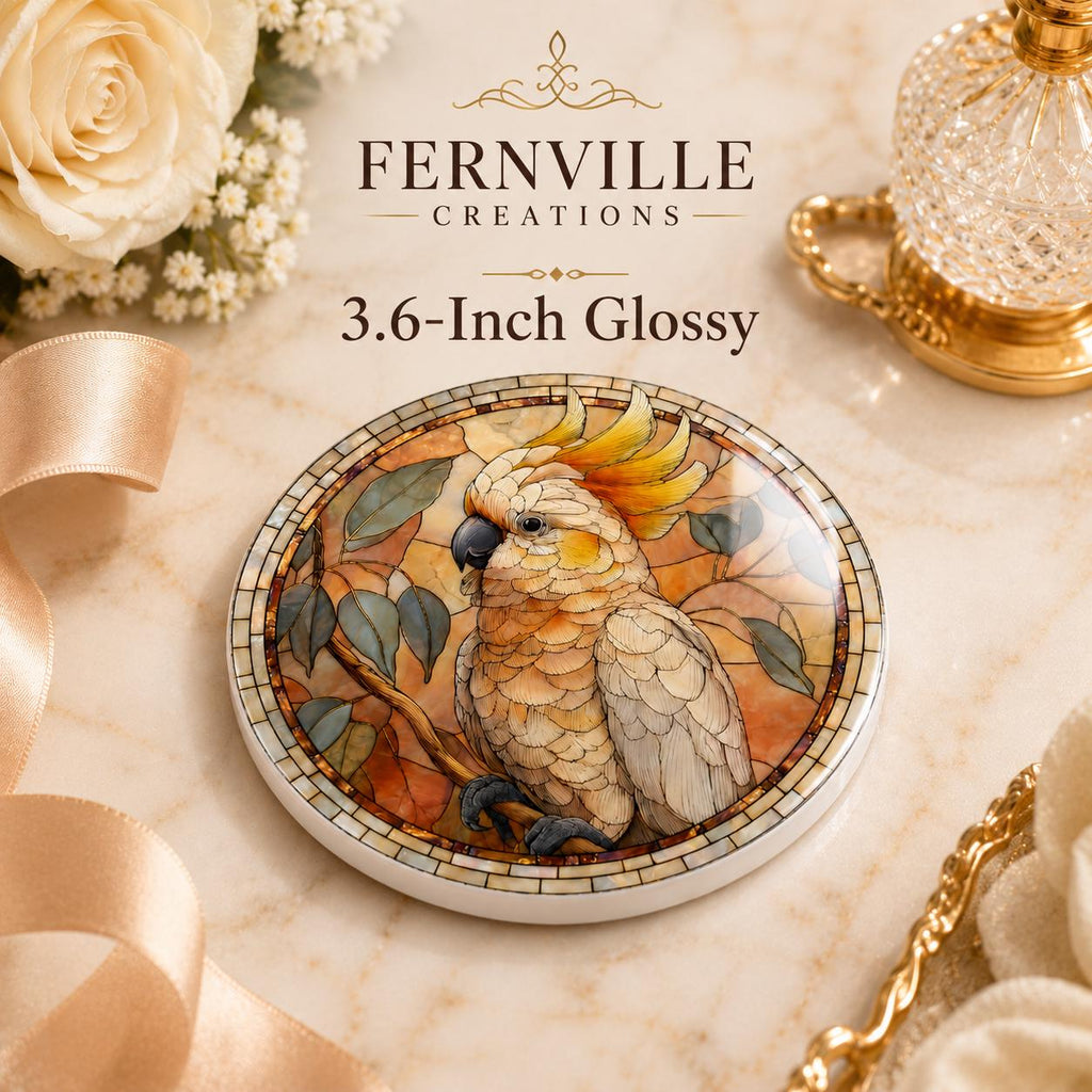 Cockatoo Ceramic Coaster, Bird Lover Gift, Leaded-Glass-Inspired Parrot Drink Mat