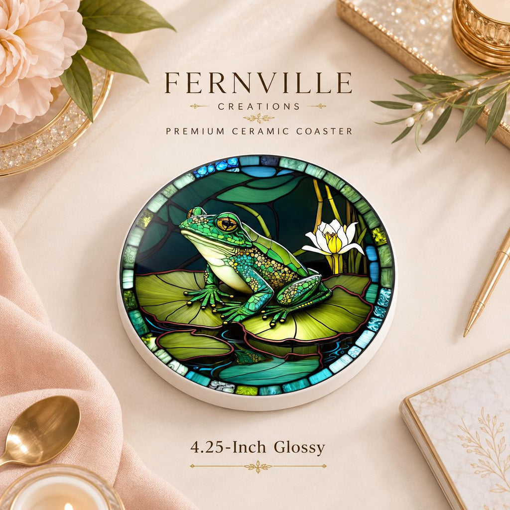 Frog Ceramic Coaster, Lily Pad Drink Mat, Garden Pond Decor