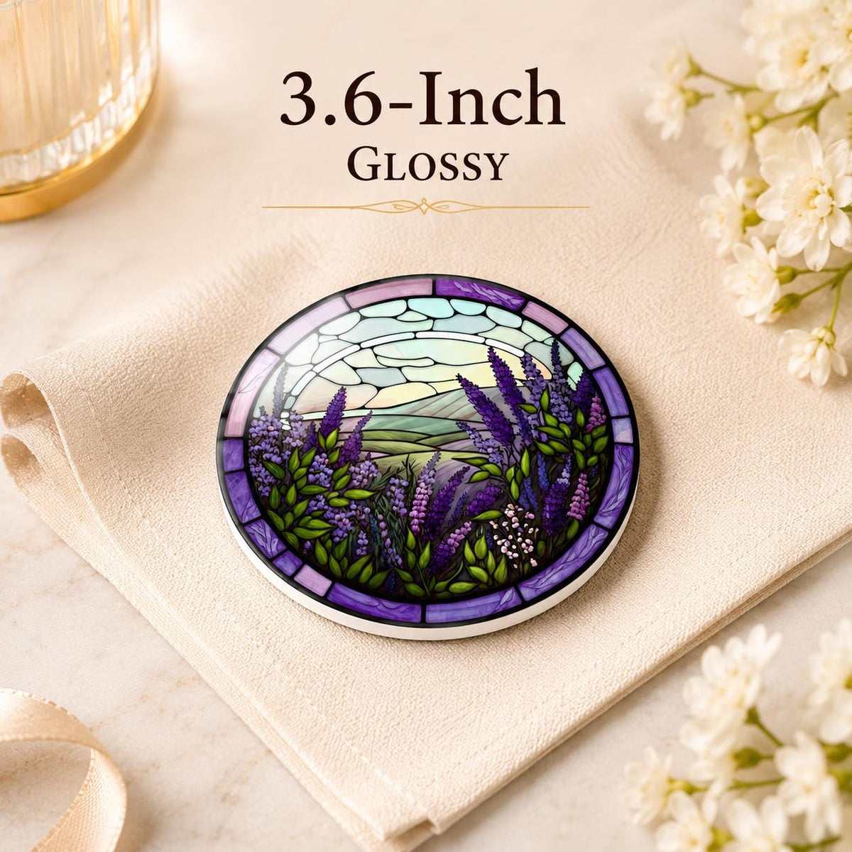 Lavender Ceramic Coaster, Purple Floral Drink Mat, Art-Glass-Inspired Garden Table Decor