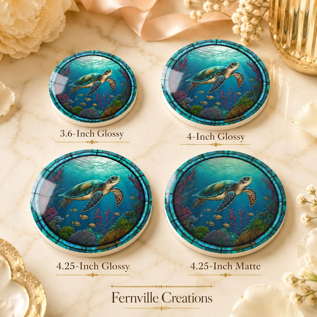 Sea Turtle Ceramic Coaster, Ocean Art Glass Style, Coastal Nautical Beach Decor Gift