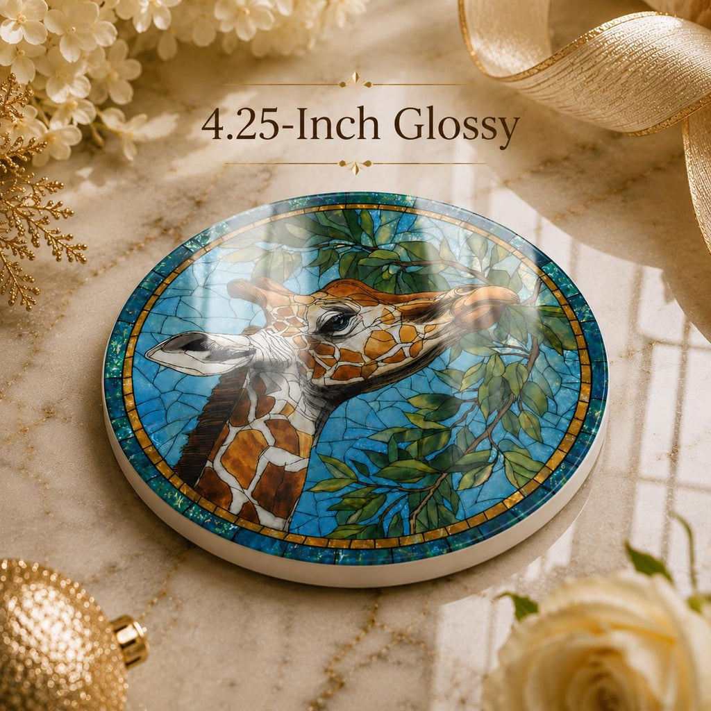 Giraffe Ceramic Coaster, Art Glass Style Safari Animal Decor, Wildlife Lover Gift