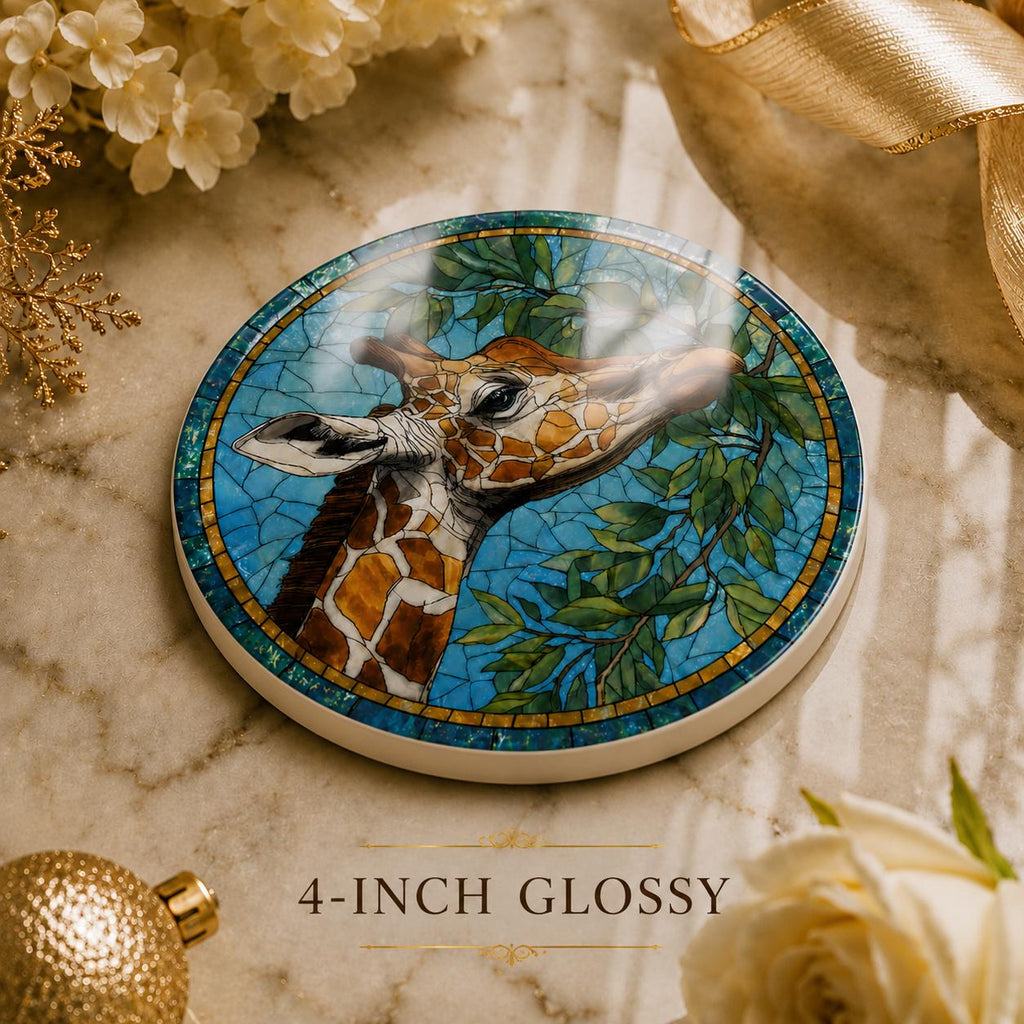 Giraffe Ceramic Coaster, Art Glass Style Safari Animal Decor, Wildlife Lover Gift