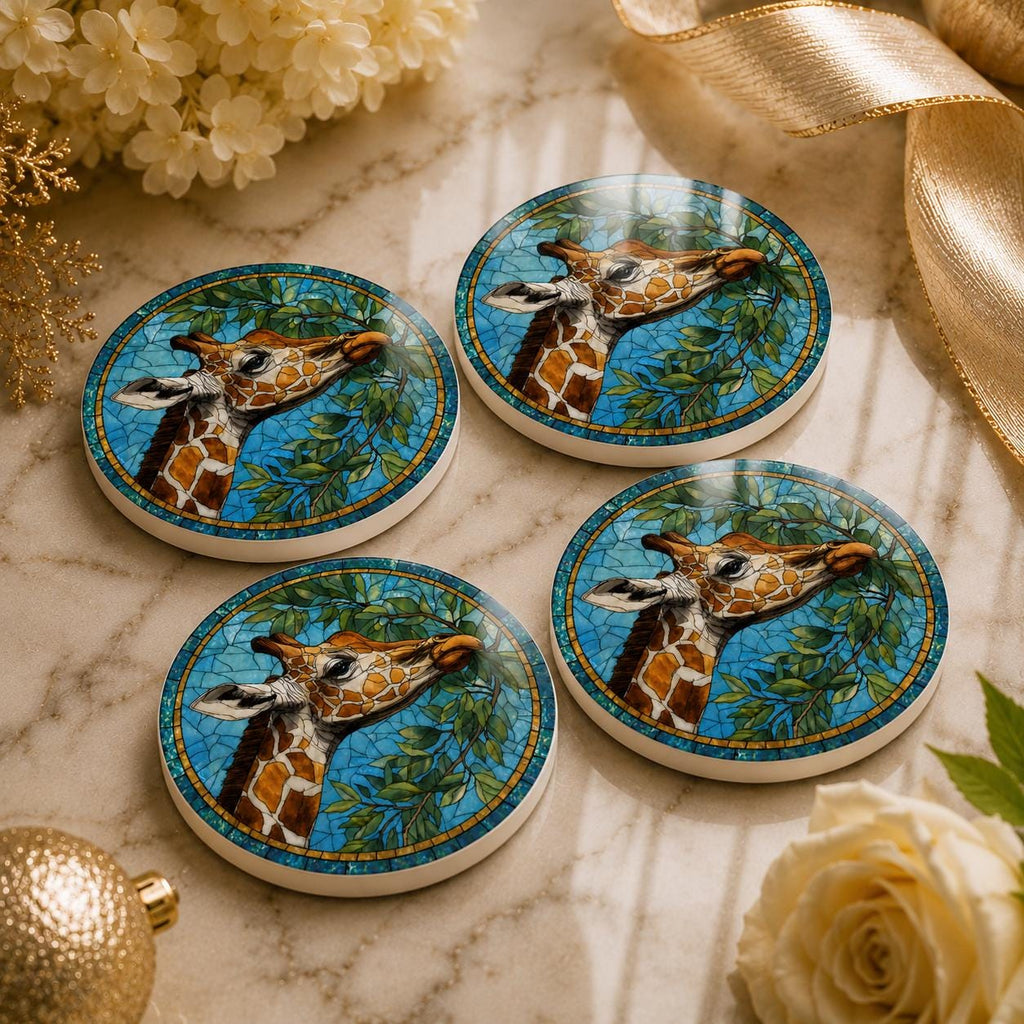 Giraffe Ceramic Coaster, Art Glass Style Safari Animal Decor, Wildlife Lover Gift