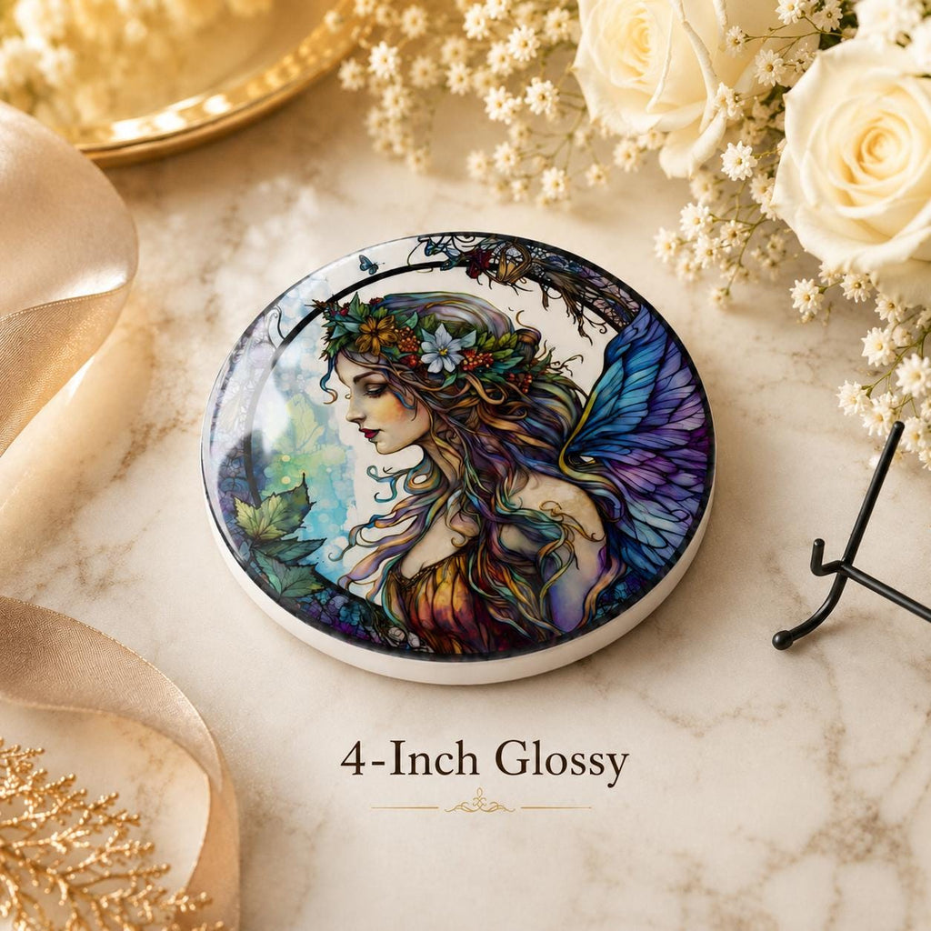 Fairy Art Ceramic Coaster, Fantasy Decor, Stained Glass Style, Whimsical Gift