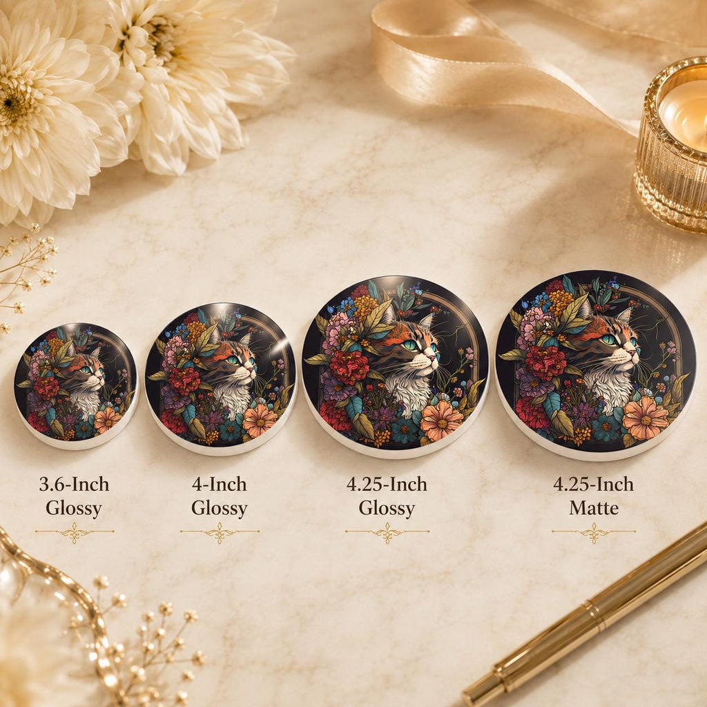 Floral Cat Ceramic Coaster, Luxe Pet Portrait Decor, Animal Lover Gift