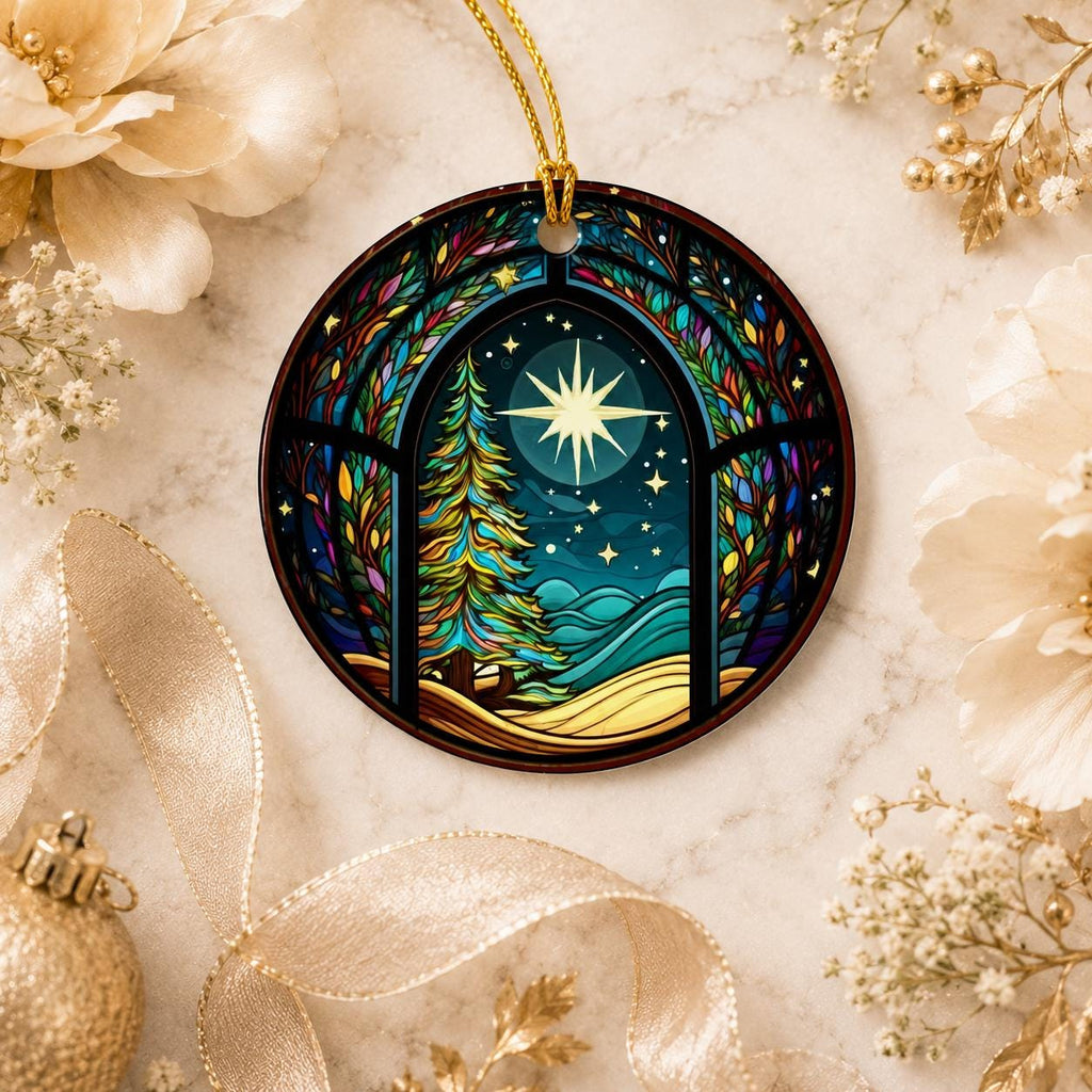 Starry Winter Ceramic Ornament, Leaded Glass Inspired Holiday Keepsake